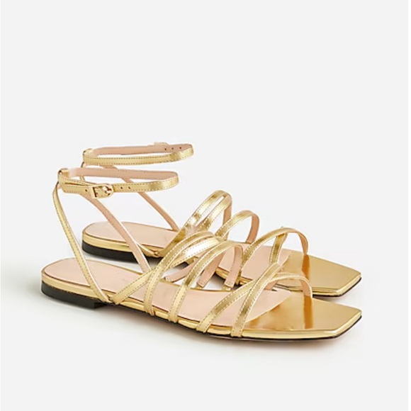 J. Crew New Capri strappy sandals in Gold metallic leather 8 - Picture 1 of 1